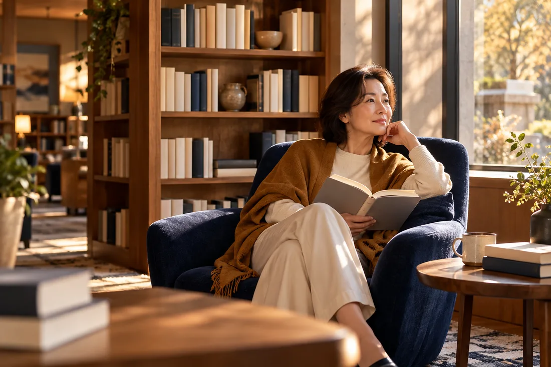 AI 생성 가상의 도서관과 독서 인물